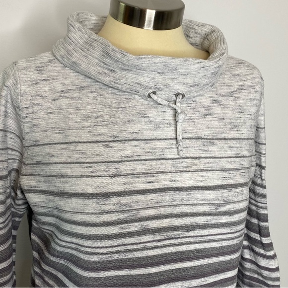 T by Talbots Grey Striped Funnel Neck Sweater - Picture 3 of 10